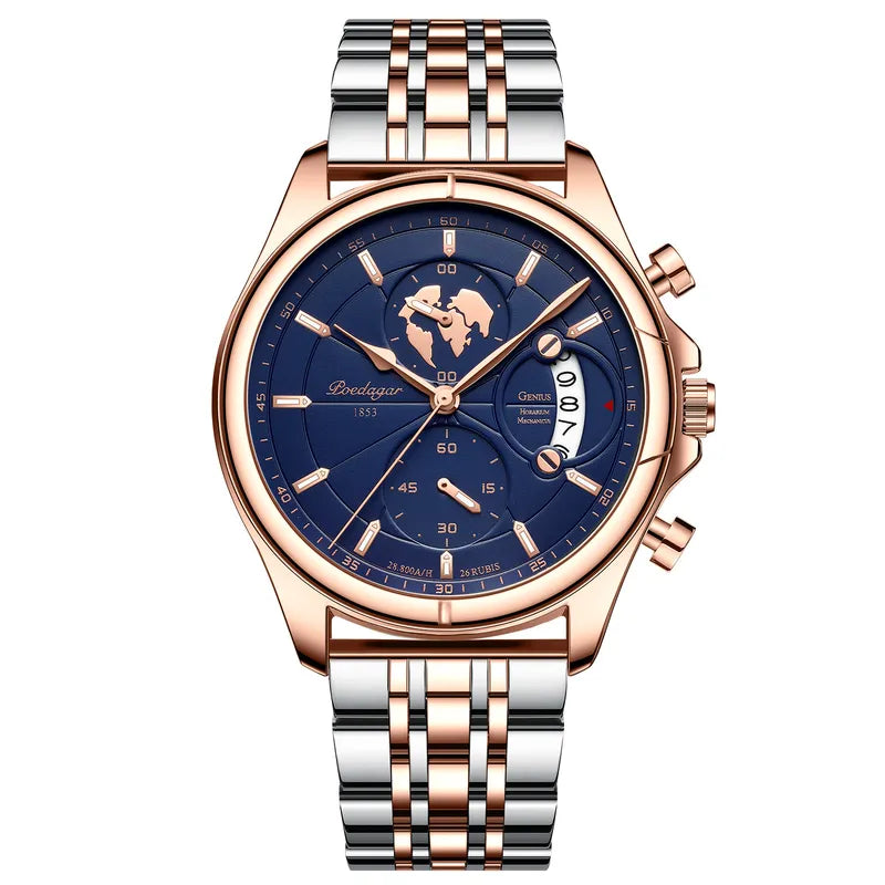 POEDAGAR Leren Quartz Horloge Waterdicht