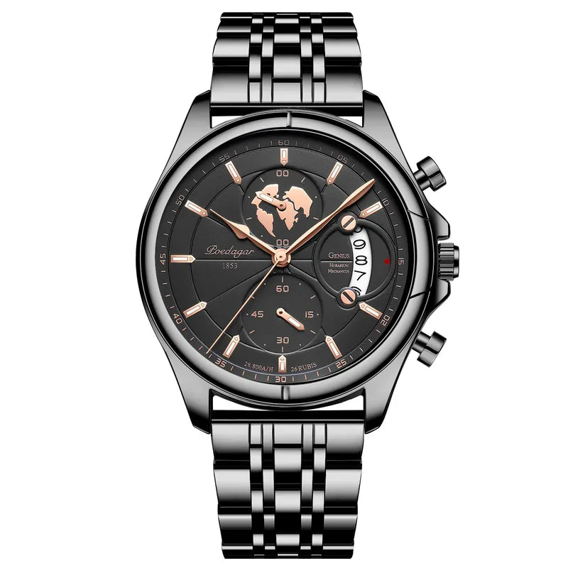 POEDAGAR Leren Quartz Horloge Waterdicht