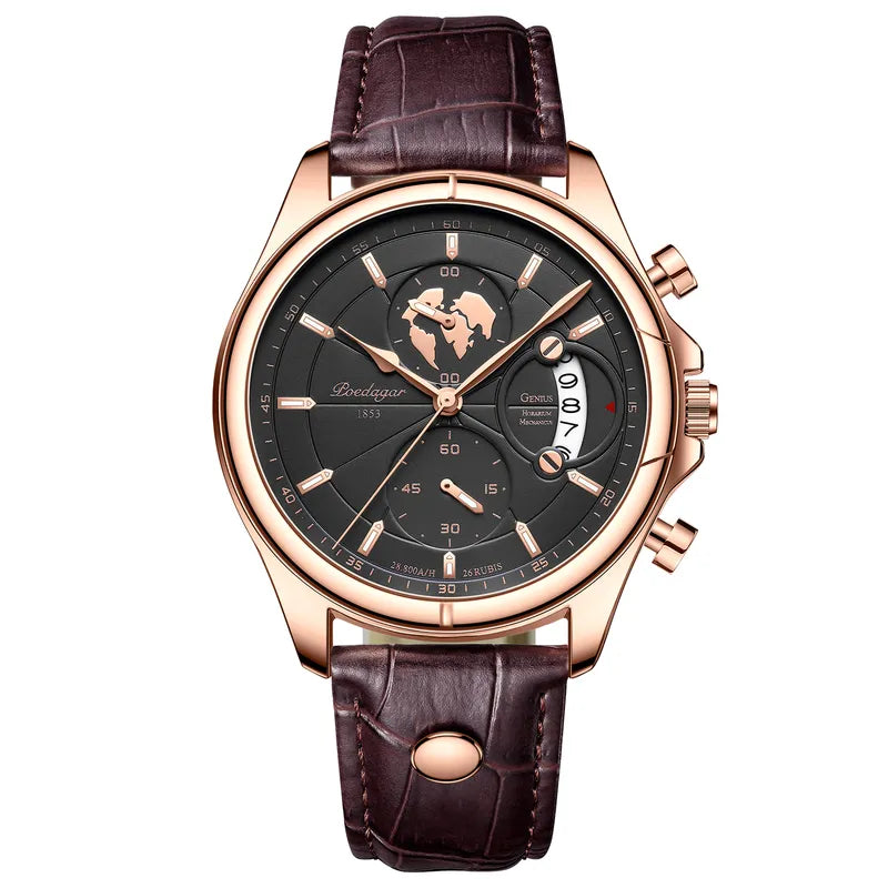 POEDAGAR Leren Quartz Horloge Waterdicht