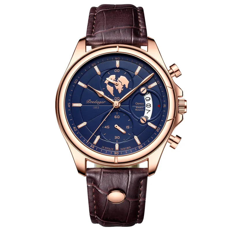 POEDAGAR Leren Quartz Horloge Waterdicht